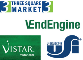 Three Square Market, VendEngine, Vistar, and U-Select-It sponsor logos